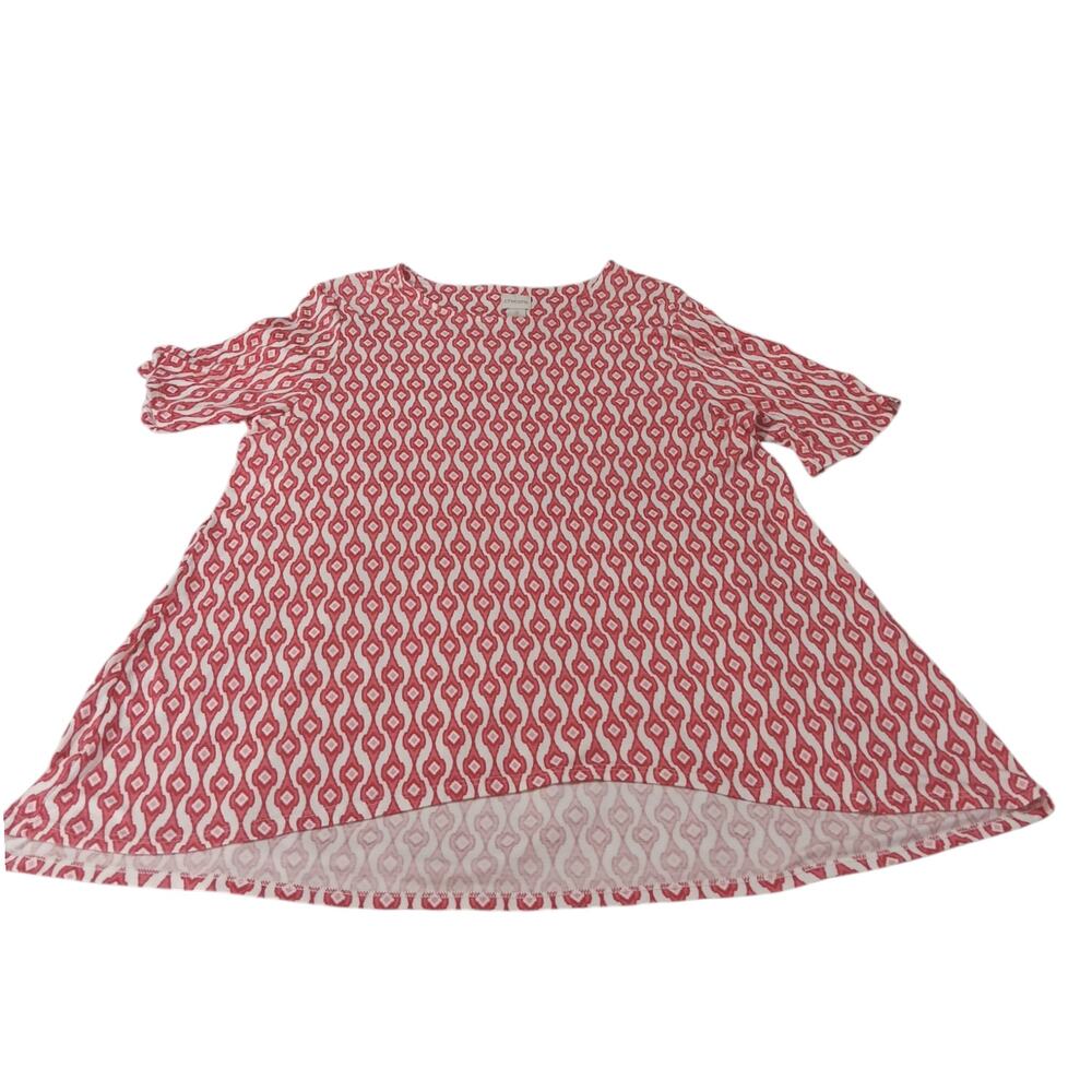 CHICO'S 3 Long Tunic Top Modal Shirt XL Short Sleeves‎ Soft Red White Geometric - Picture 7 of 9